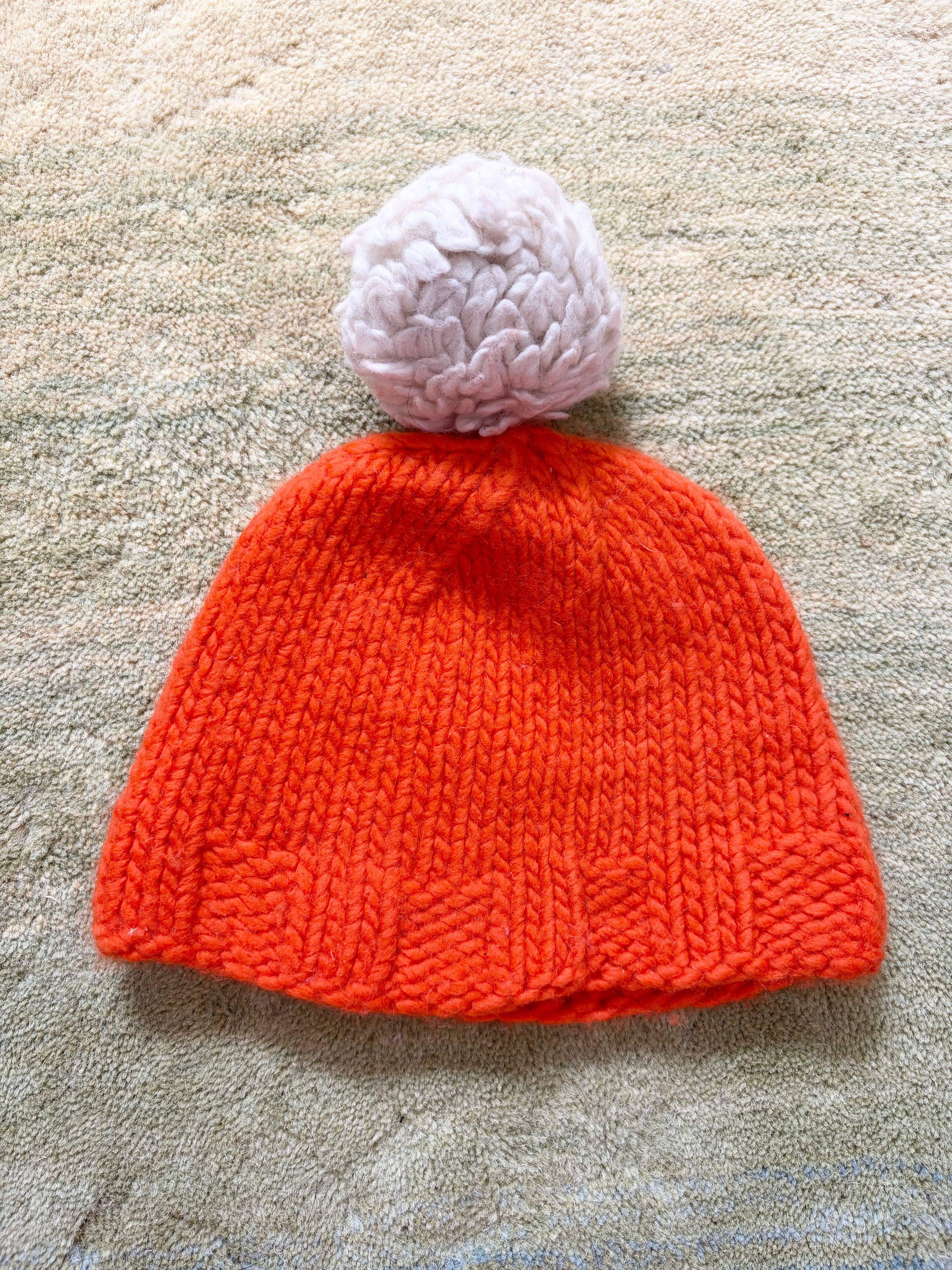 Toddler Hand-knit Wool Hat - Orange Upcycled